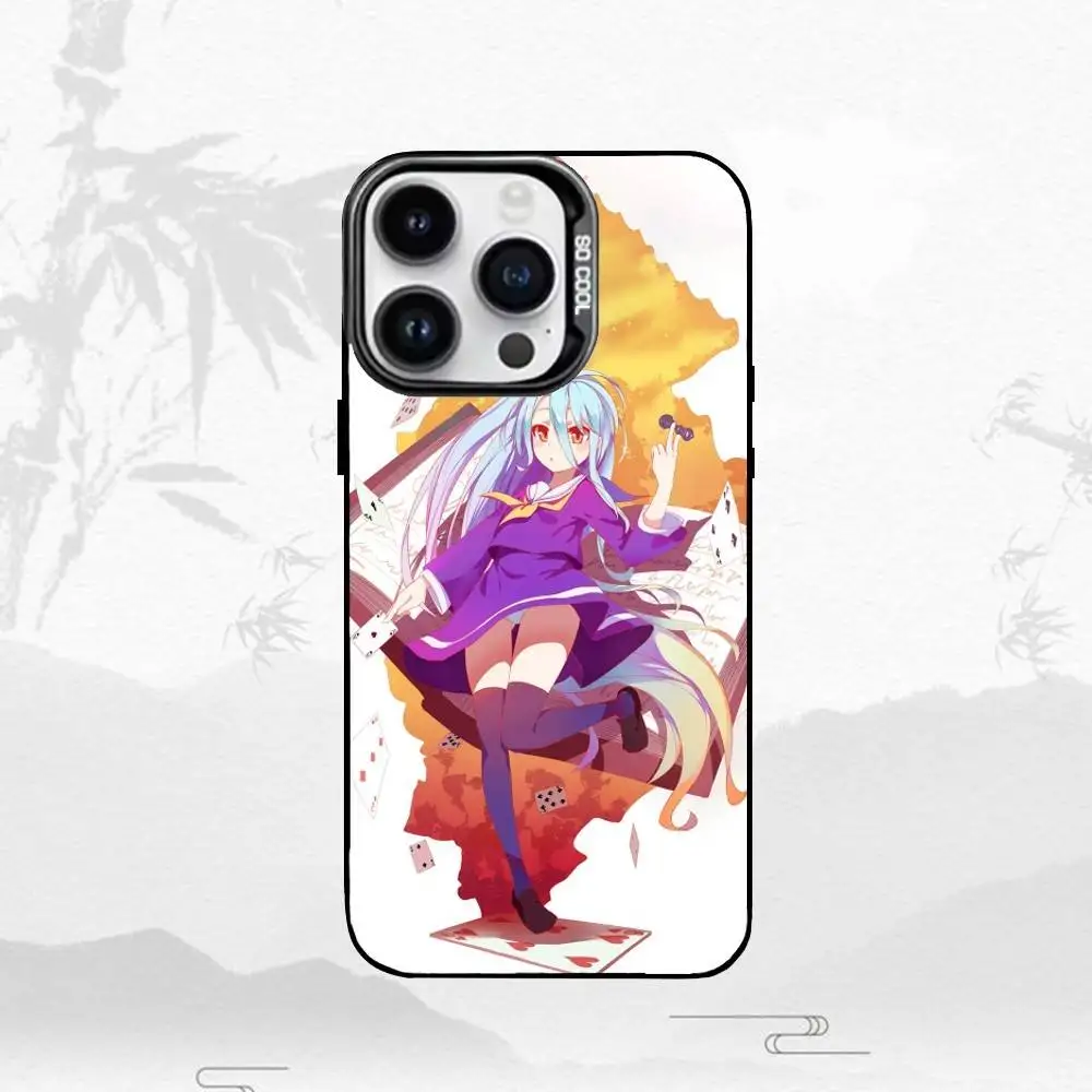 Custodia per telefono N-No Game No Life per iPhone17,16,15,14,13,12,11 Plus,Pro Max Cover placcata argento con bordo nero