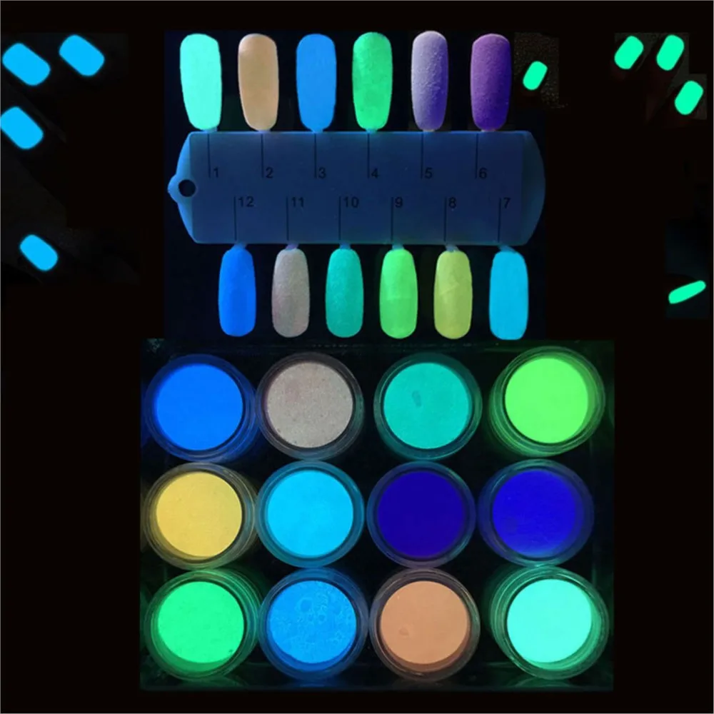 10 g/bolsa de polvo de fósforo neón, purpurina para uñas, pigmento luminoso de larga duración, polvo que brilla en la oscuridad, polvo brillante para decoración de uñas