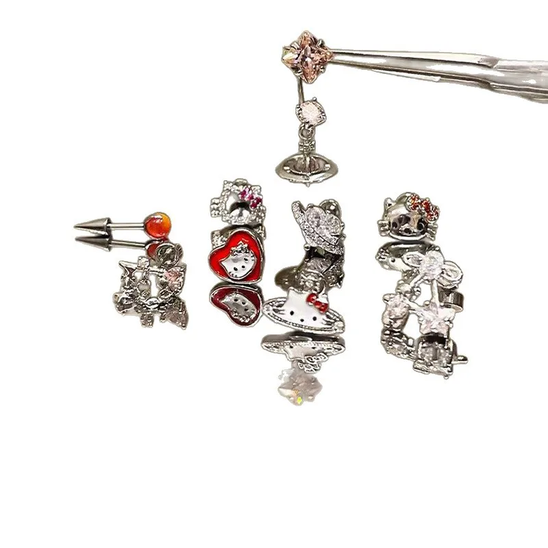 Hello Kitty Ear Nails Titanium Steel Cute Cochlear Nails Cartoon Anime Women Supplies Desktop Decoration Student Gift Wholesale