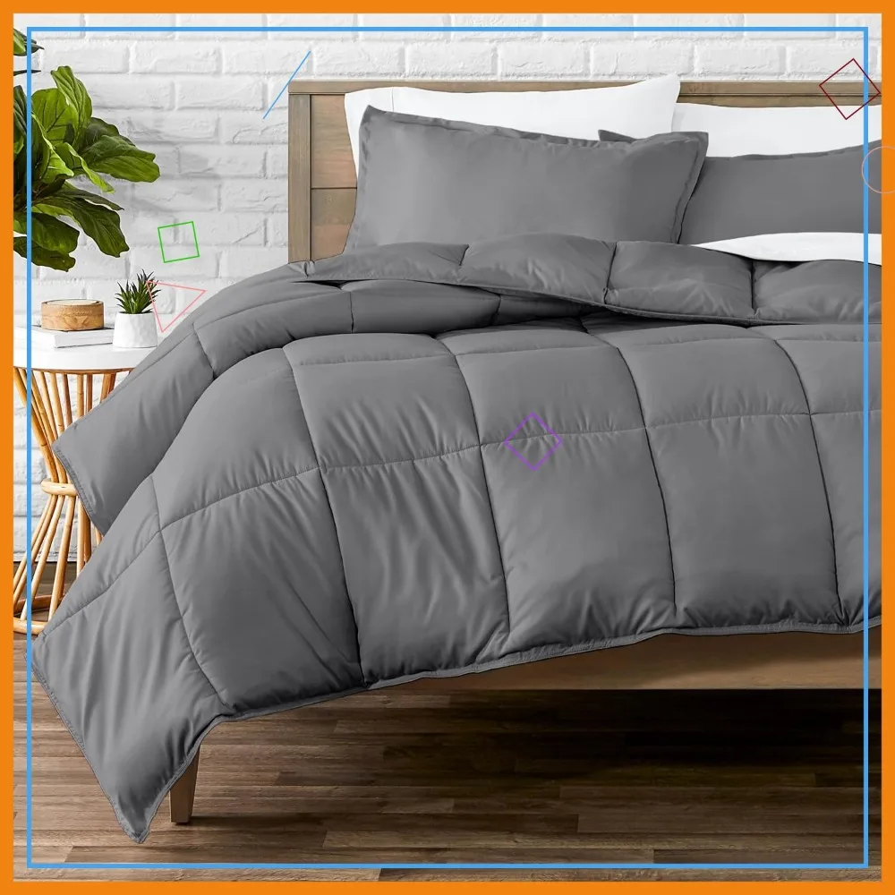 

Queen Size Ultra-Soft Goose Down Alternative Comforter Set, All Season Warmth in Grey