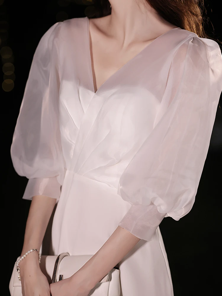 

Элегантное белое вечернее платье для женщин: роскошное, высококачественное, для дня рождения, вечеринки, торжеств, корейский стиль, длинная юбка