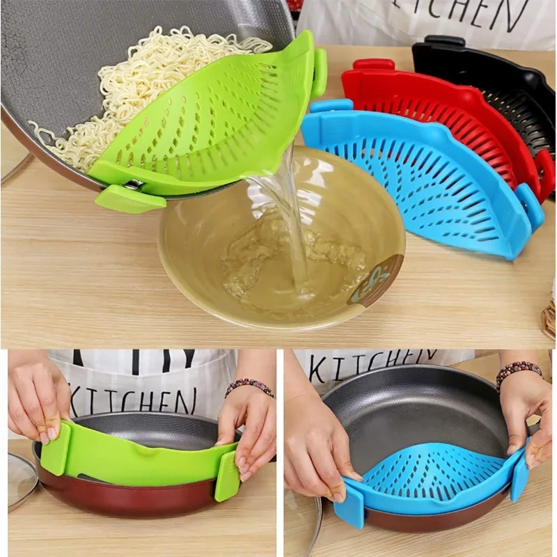 Clip On Strainer for All Pots and Pans Silicone Pasta Strainer Clip Collapsible Colander for Noodle,Vegetables,Fruit,Spaghetti