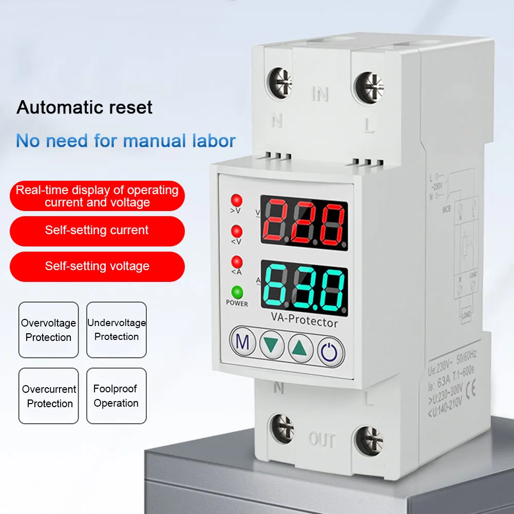 Over Under Voltage Protective Device Digital Display Household Circuit Breaker 220V Short Circuit Protector 40A/63A Accessories