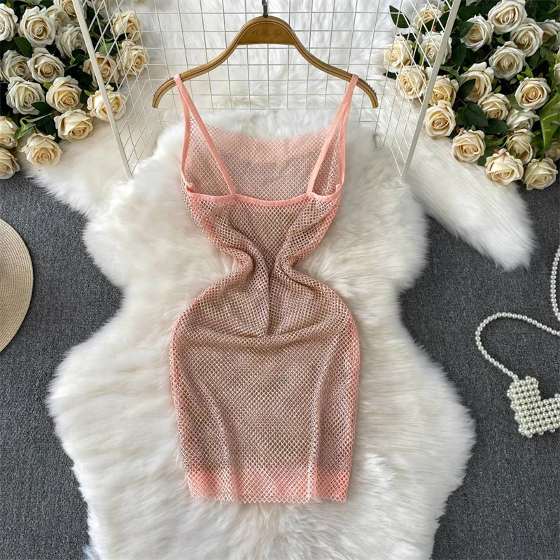 Hochwertige Damenbekleidung Strandmode Urlaub Diamant Sexy Spaghettikleid Damenkleidung Camisole Nachtclub Sommerkleider – Detail 7