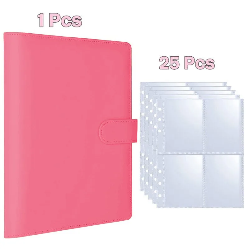 Kpop fotokaartalbum met 25 pagina's, 4-vakjes kaartenverzamelaaralbum met 100 kaartsleuven, PU lederen omslag voor het ordenen van kaarten