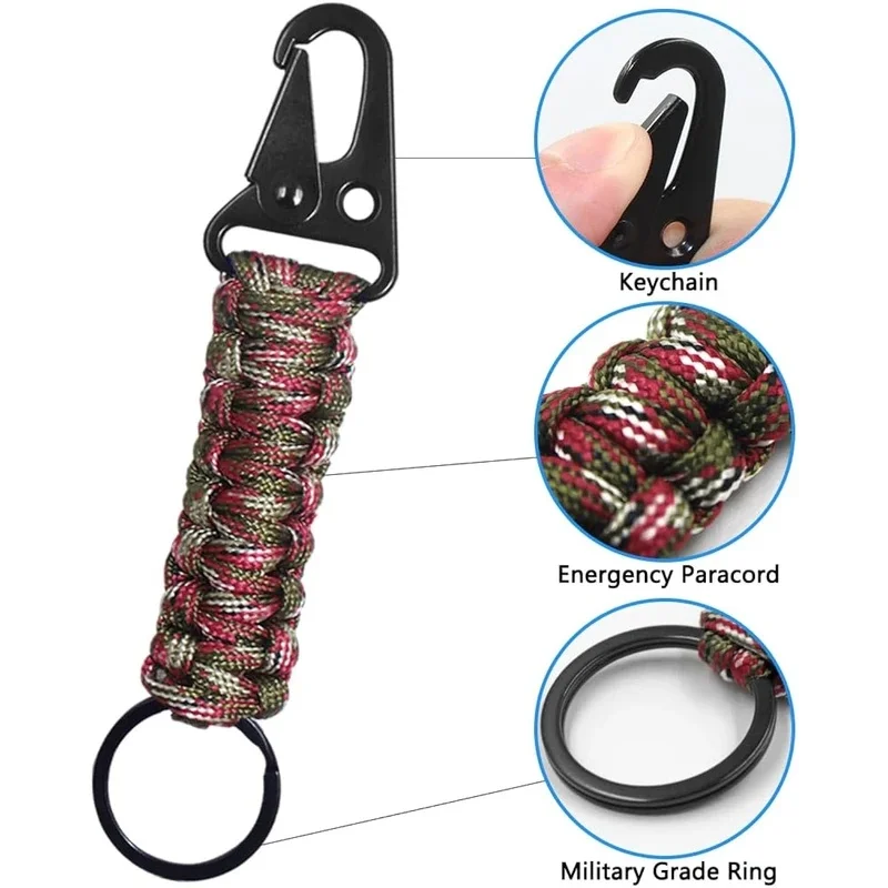 1/2pcs Paracord Keychain Outdoor Camping Hiking Braided Rope Clip Carabiner Mountaineering Outdoor Gadgets Kitted Holder