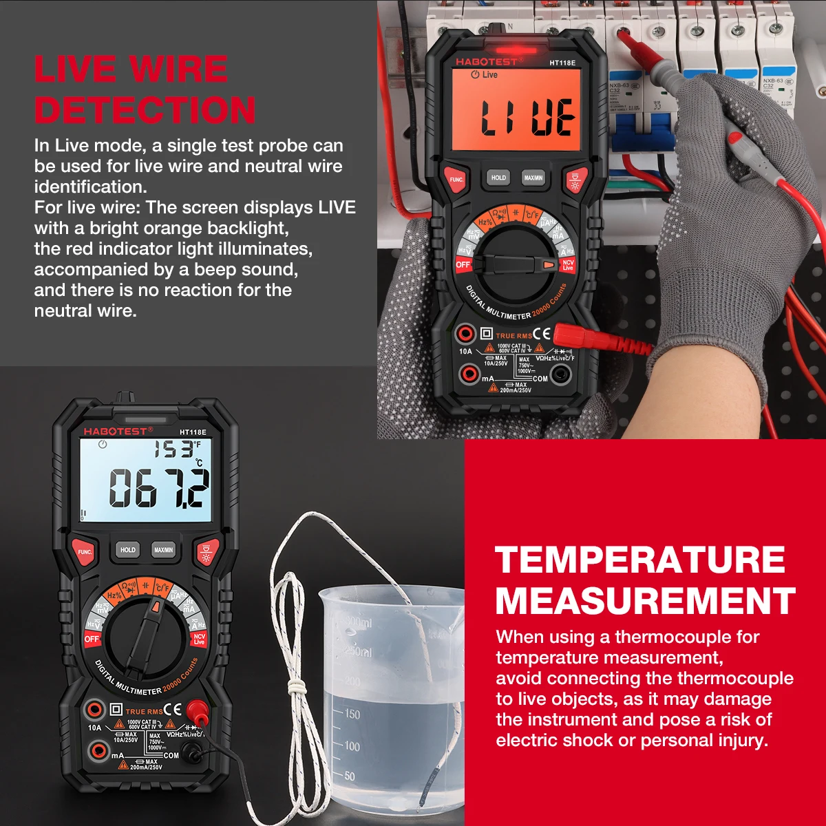 HABOTEST HT118E Digital Multimeter 20000 Counts True Rms NCV HZ Multimeters Transistor Tester Voltimetro Capacitance Meter