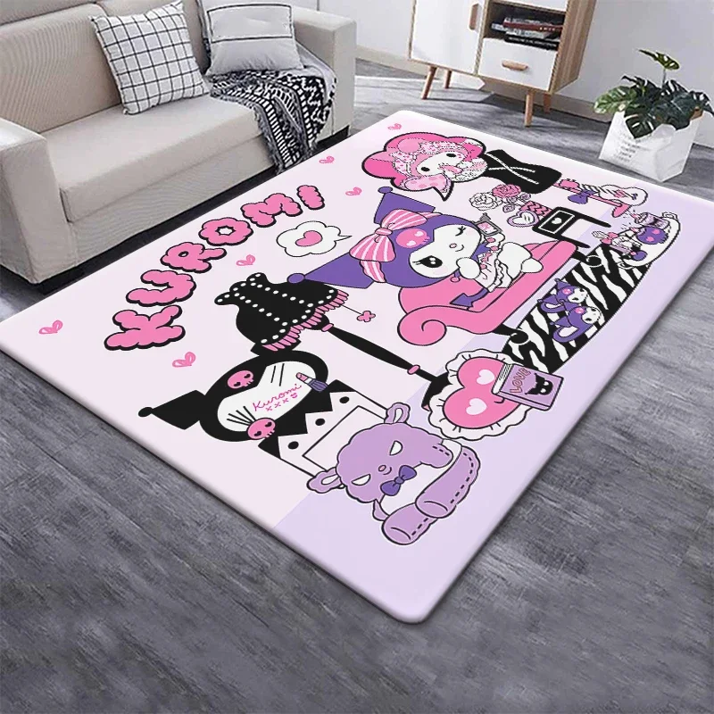 Kuromi Sanrio Lovely Carpet Rug for Living Room Bedroom Decoration Picnic Camp Kitchen Carpet Crawling Carpet Decoration