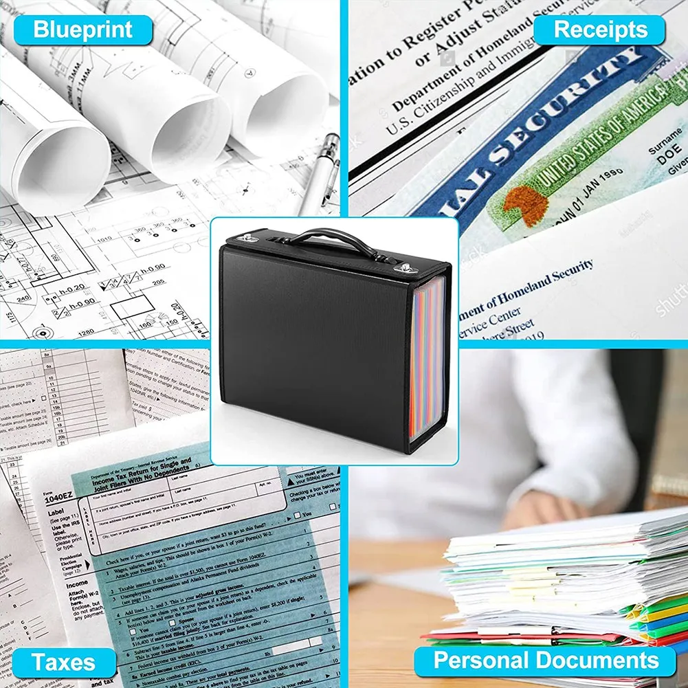 24 กระเป๋าขยายแฟ้มโฟลเดอร์ Accordian File Organizer,กระดาษพลาสติกเอกสารใบเสร็จรับเงินสําหรับธุรกิจ,สํานักงาน