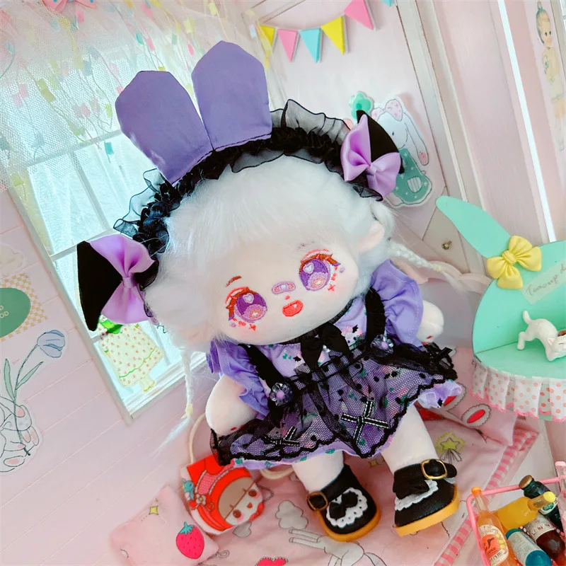 20cm kawaii weiche Plüsch puppe lila gotischen Stil Kleid 3 Stück Anzug ausgestopft Idol Mädchen Puppen mit Kleidung DIY Zubehör Spielzeug Geschenke