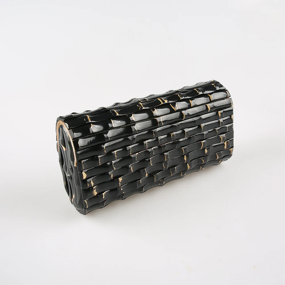 Nilerun New Fashion Creative Shiny Black Paint Unique Handmade Real Hard Natural Bamboo Root Evening Bag Purse Clutch for Women