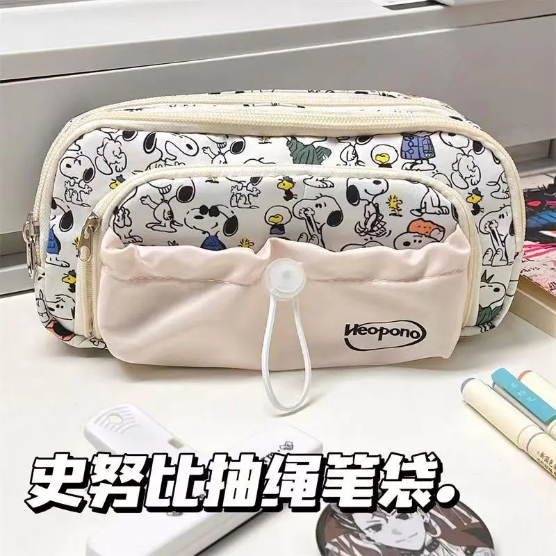 Kawaii Snoopy Pencil Case Drawstring Cartoon Pen Bag Large Capacity Women Students Girls School Stationery Storage Kids Pen Box
