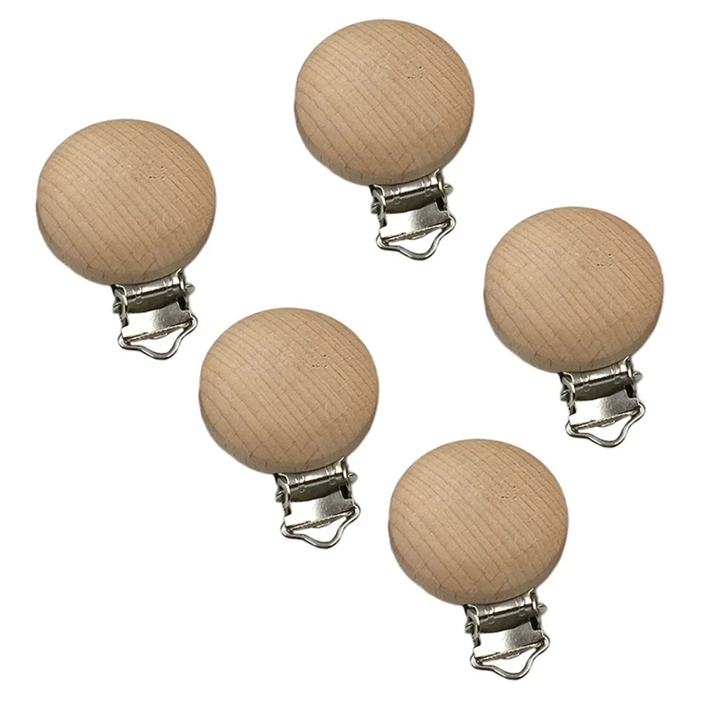 

5 Pcs Wooden Pacifier Clip Baby Fixing Clips Hanging Suspender Alloy Infant Toddler Toy