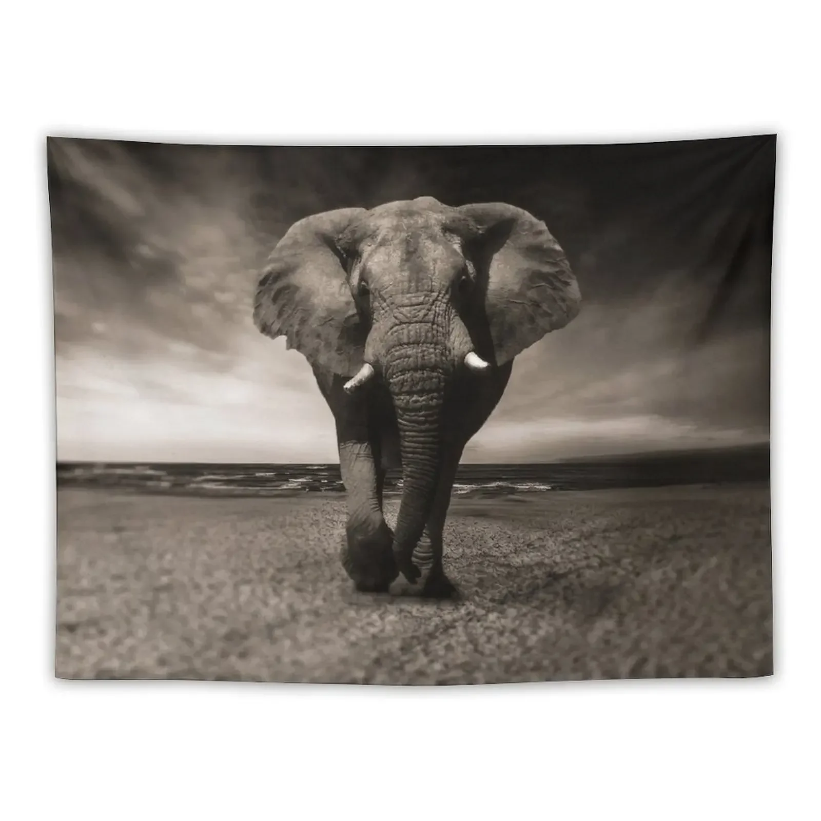 Elephant Black and White Photo-realistic Bull Elephant Print Tapestry Decor For Bedroom House Decor Tapestry