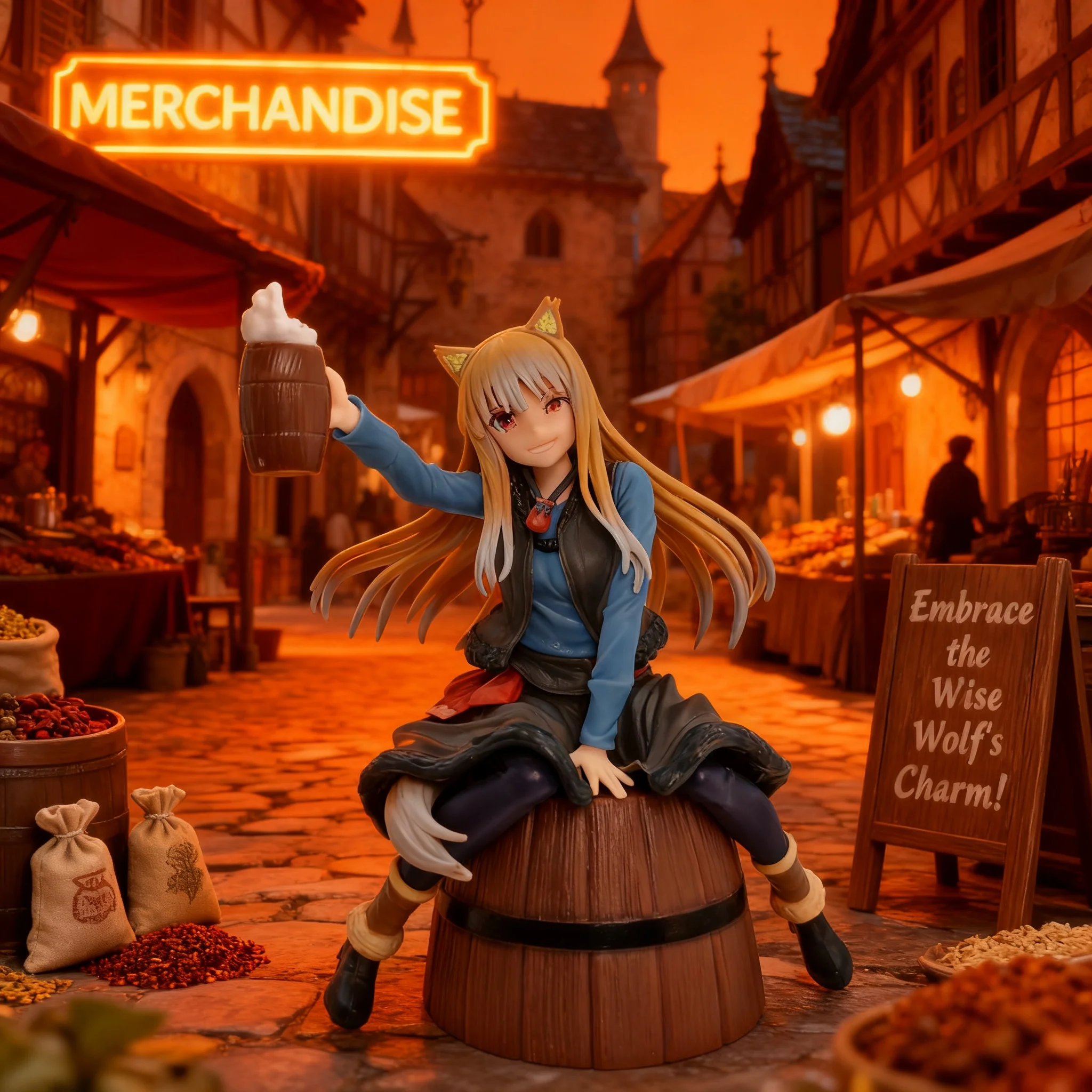 

New Wolf and Spice Anime Figure Holo Barrel Sitting Pose Beauty Girl Car Decoration Ornament Collection Gift