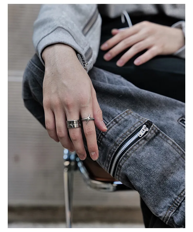 Titanstahl-Sternenring für Männer und Frauen, breites Band, Unisex, Hip-Hop, Punk, Streetwear, Statement-Schmuck, neues Kpop-Geschenk – Detail 10