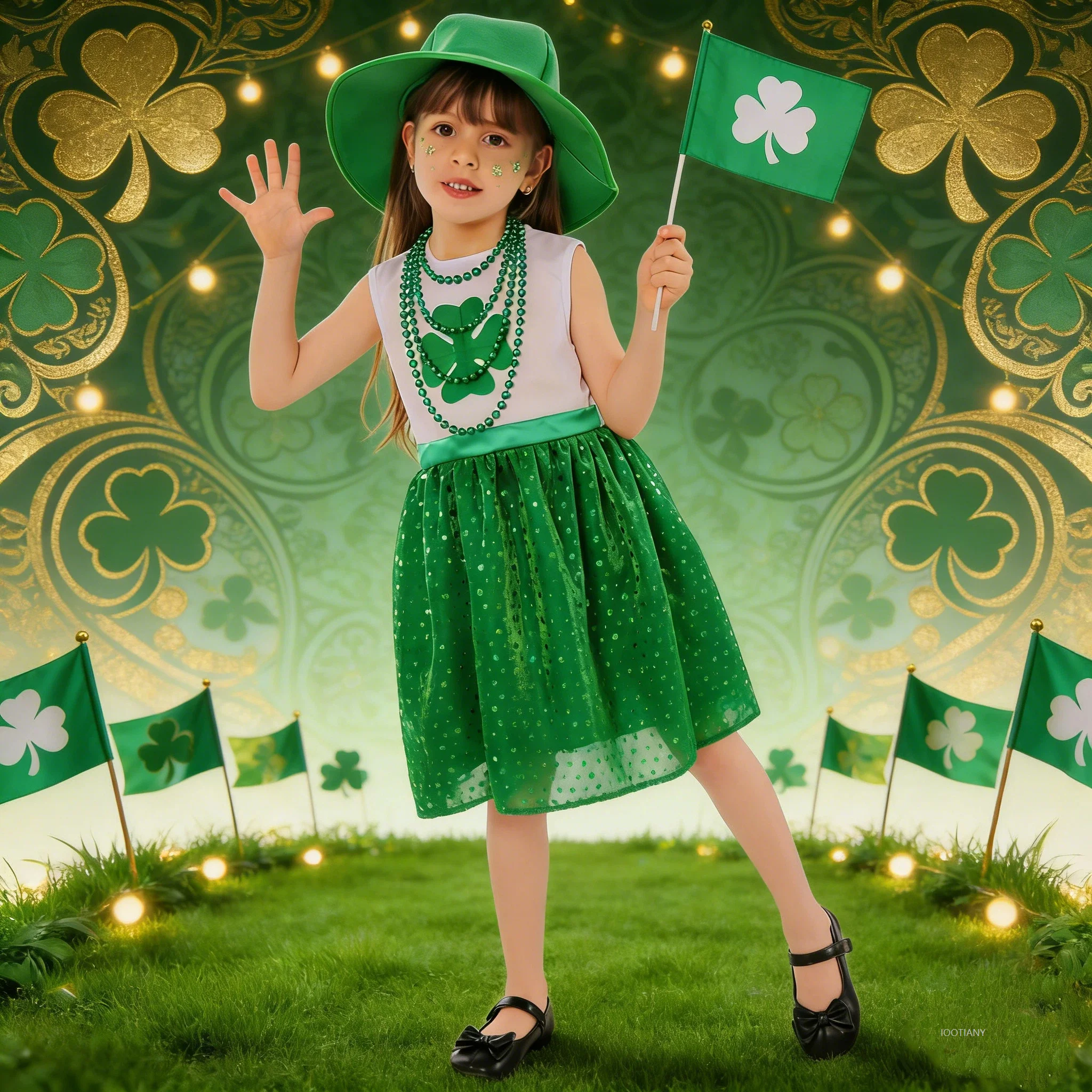 

Children's Irish Goblin Parade Green Costume Girl's St. Patrick's Day Party Dress Halloween Carnival Stage Performance Set 2026
