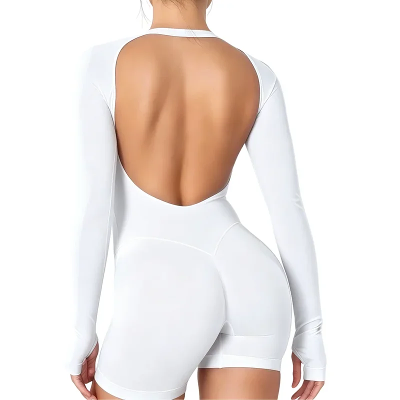 HISTELLO Langarm-Bodysuit Einteiler Gym Damen Yoga Playsuit Fitness-Kleidung Workout-Jumpsuit Rückenfreies Set Siamese – Detail 9