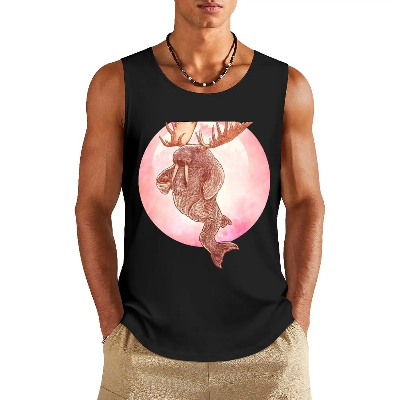 

The Space Walrus On Moon Patrol. Tank Top Gym t-shirt man Fitness men clothing t-shirts for Men's gym clothes for men summer