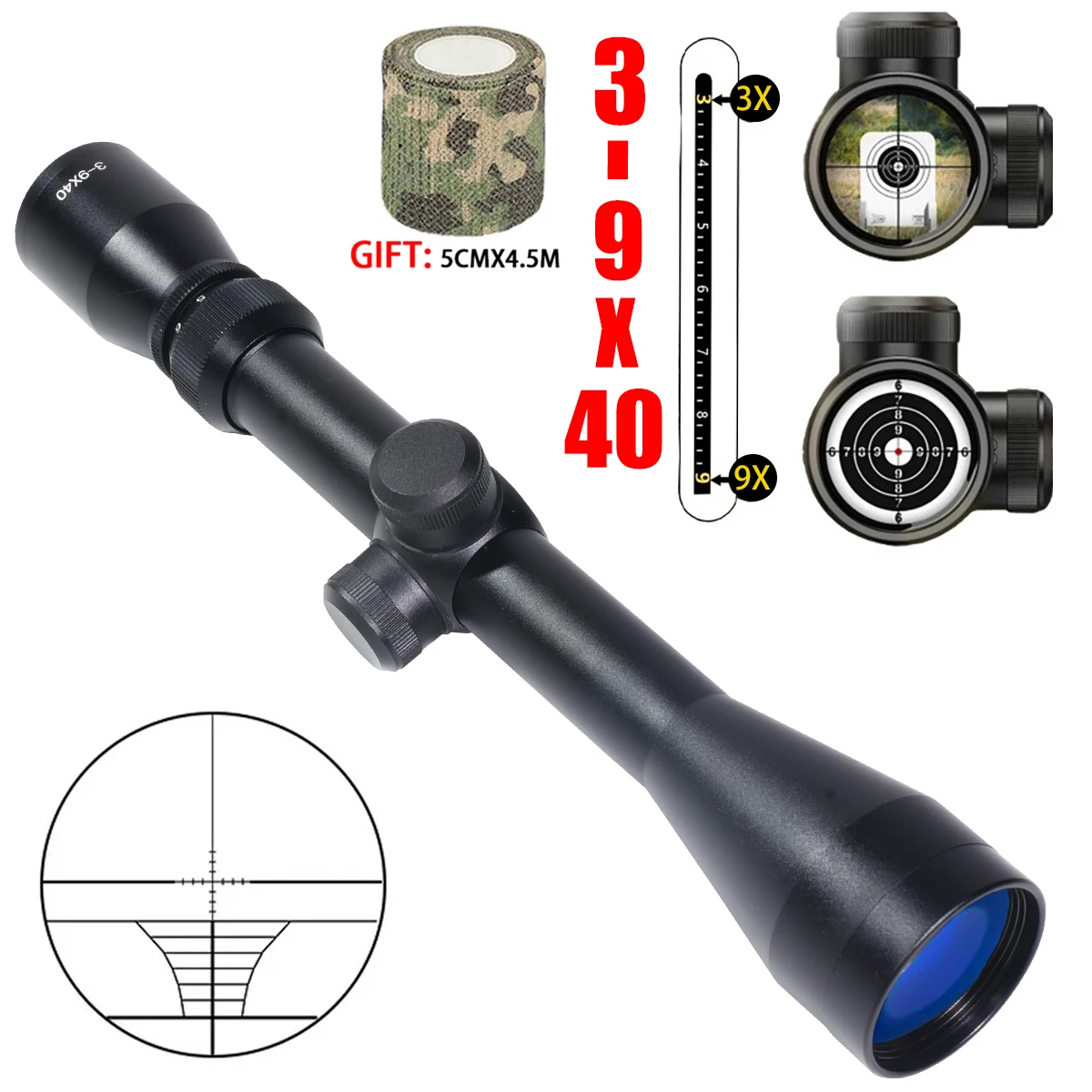 Tactical 3-9x40 Riflescope Optical Sight Second Focal Plane Reflex Airsoft Air Guns Scope for Hunting Accessory Fit 11/20mm Rail