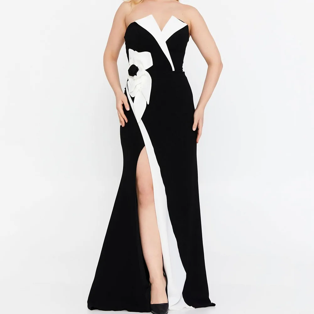 

Customized A-Line Prom Dresses Floor-Length Strapless Sleeveless Evening Gown Fashion Side Split Draped Backless Party Gown