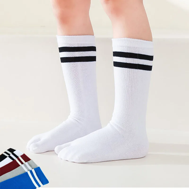 3 Pairs Children's Long Tabi Calf Socks Pure Cotton Striped Two Finger Sock Kids Baby Boys Girls Causal Sport Socks with Stripes