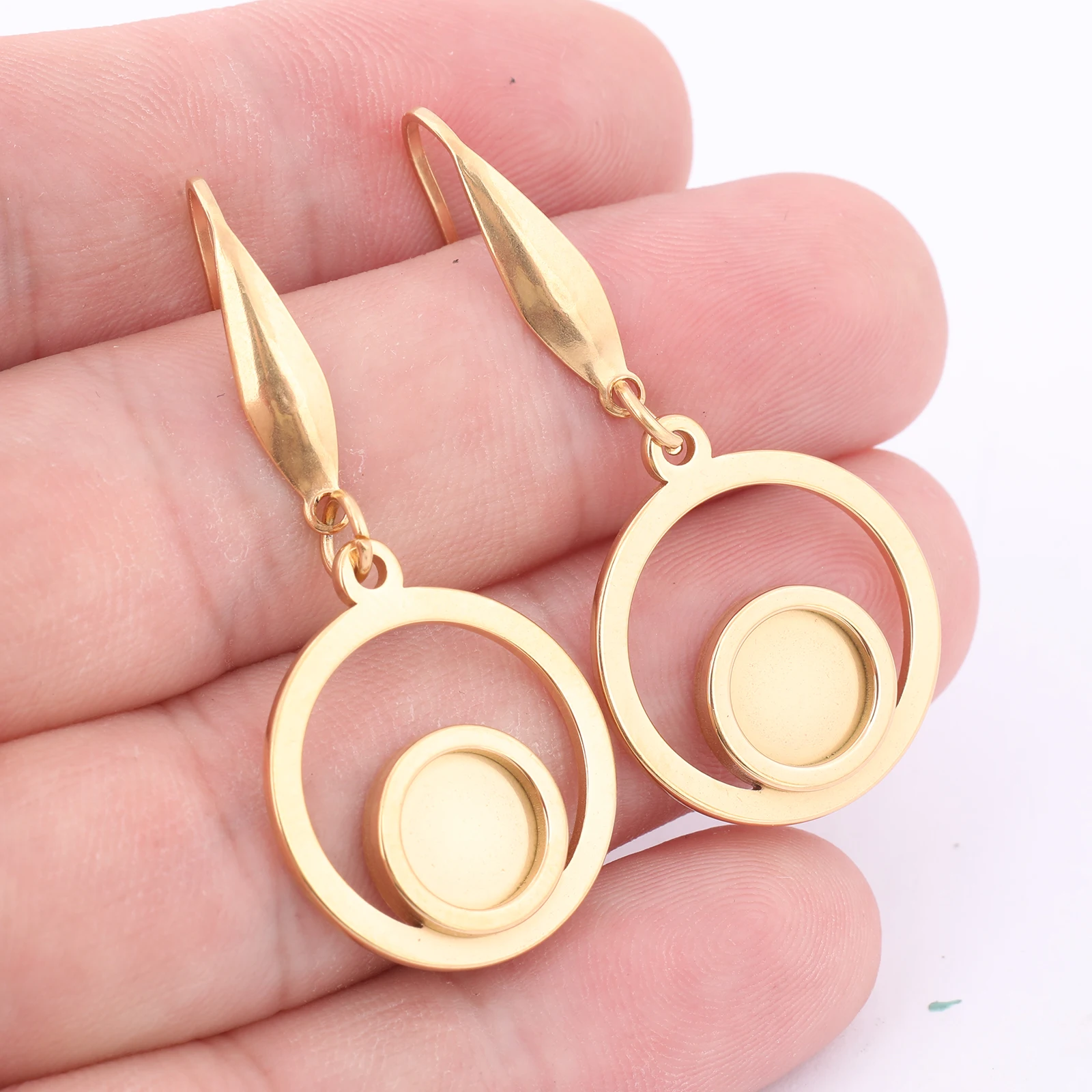 6pcs Gold Plated Stainless Steel 20mm Circle Earring Blanks with 8mm Round Bezel Settings for Cabochon Resin Jewelry Making