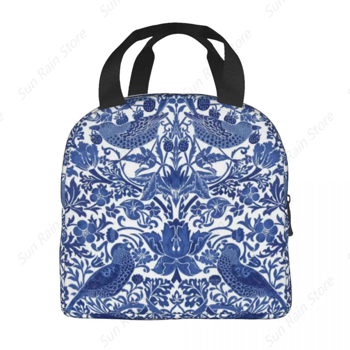 Porcelain Blue Oriental Bird Pattern Insulated Lunch Bag for Camping Travel Chinoiserie Thermal Cooler Lunch Box Women Kids