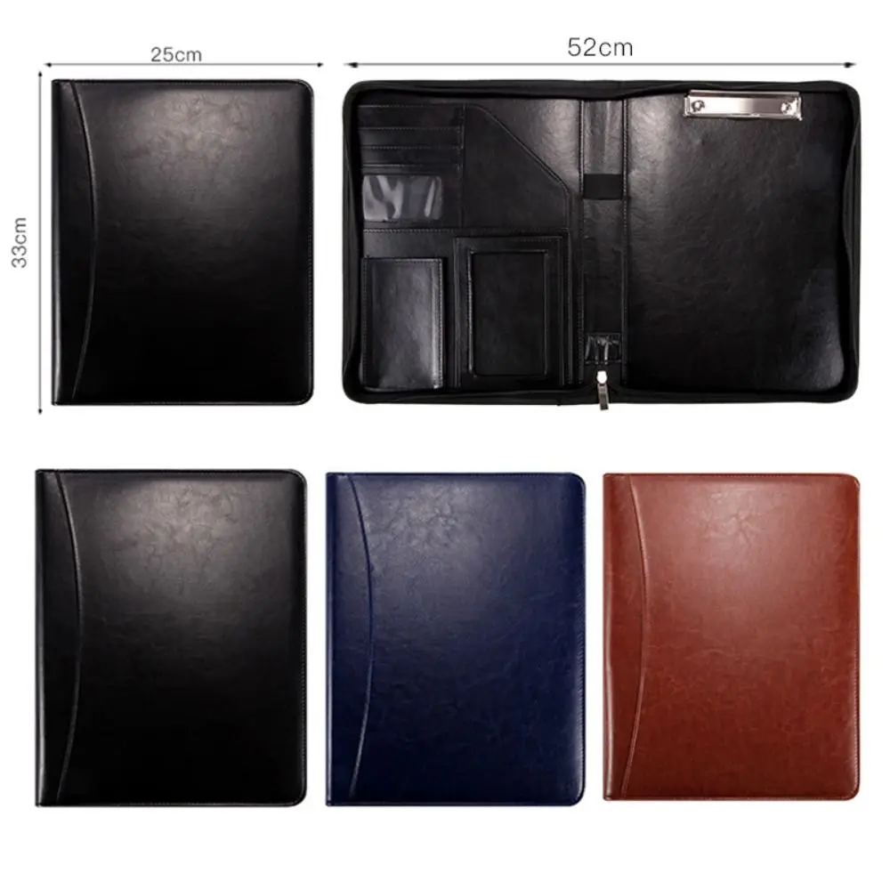 المحمولة بو الجلود A4 مجلد ملفات سستة حقيبة حامل بطاقة القلم إدراج حقيبة أعمال سستة إغلاق مذكرة الوسادة كليب المؤتمر #6