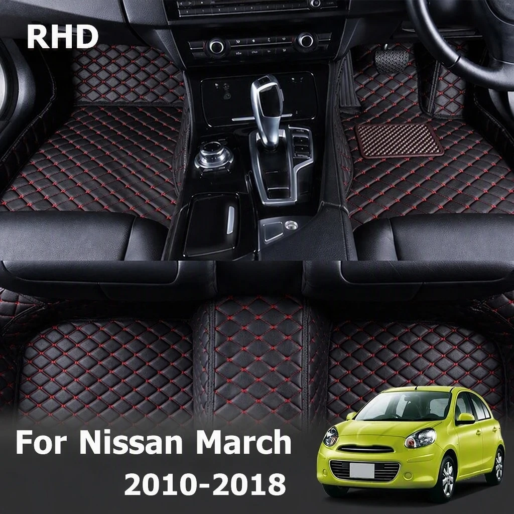 RHD Car Floor Mat For Nissan March 2018 2017 2016 2015 2014 2013 2012 2011 2010 Leather Carpet Car Interior Accessories