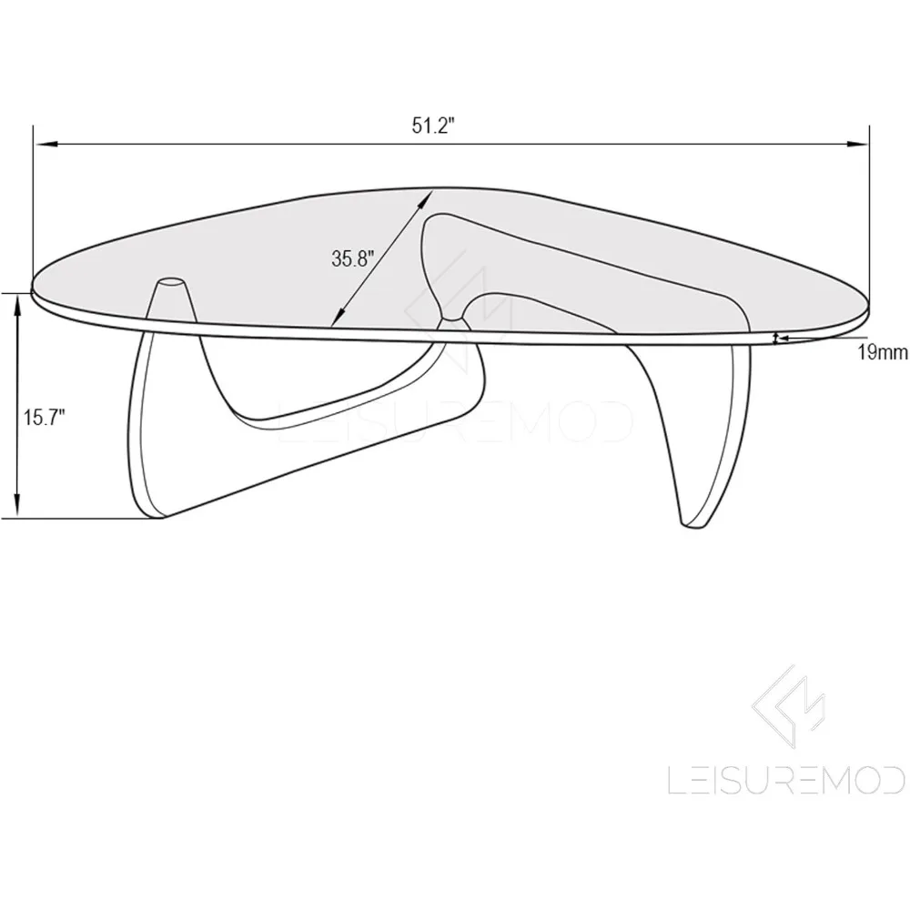 Mesa de centro Triangular superior de vidrio con Base de madera de Fresno brillante para el hogar, sala de estar, oficina, Colección Imperial in