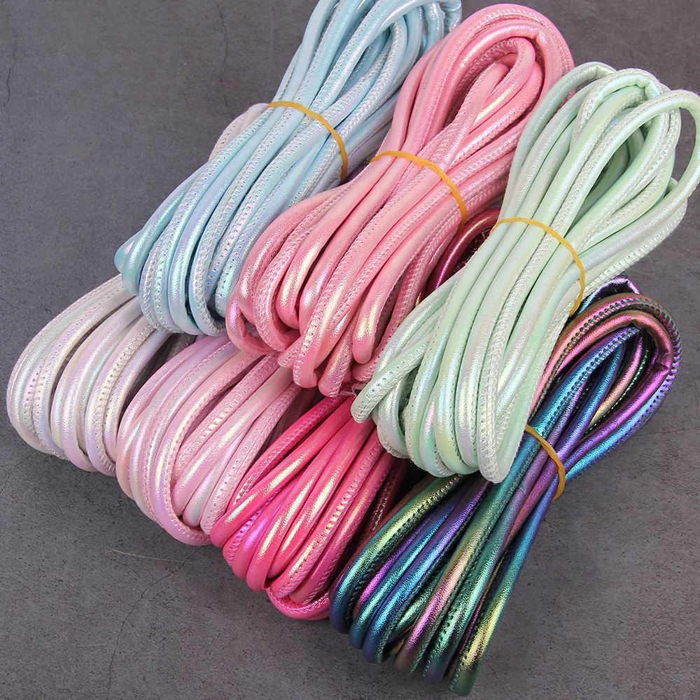 2M 5mm Irisierendes Rundes Genähtes Lederband, Holographisches Stoffseil für DIY-Handarbeiten, Armbänder, Schmuckherstellung – Detail 1