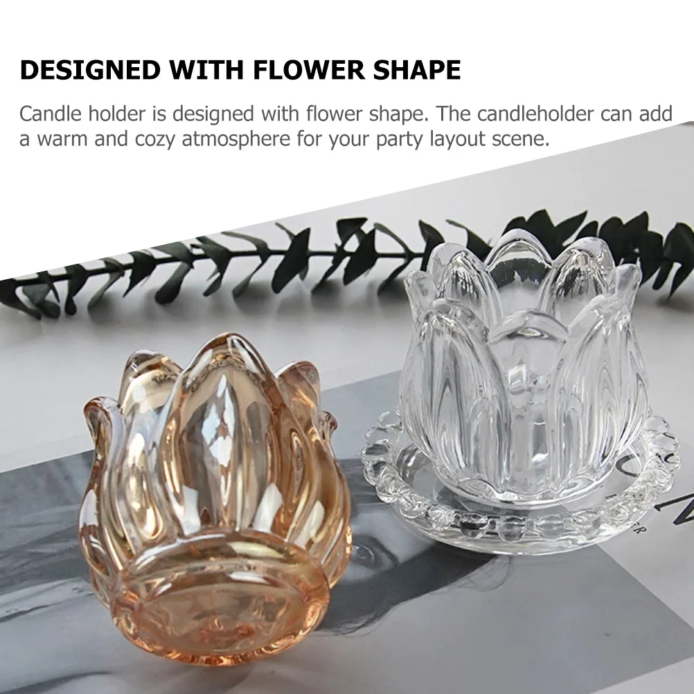 

2Pcs Glass Holders Flower Shape Premium Glass Material for Wedding Party Decor Candlelight Dinner Table Centerpiece Home