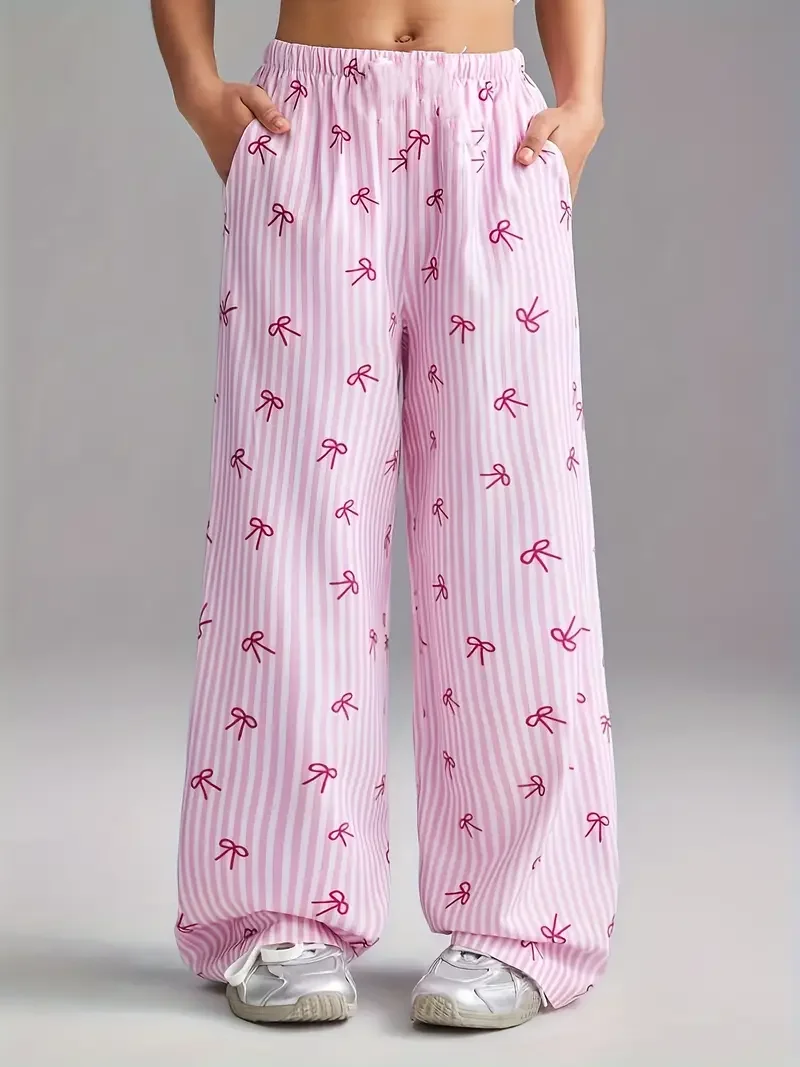 Stylish Bow Print Pajama Pants for Boys & Girls Casual Plus Size and Comfortable Sleeping Pants Men's Women's Pajamas