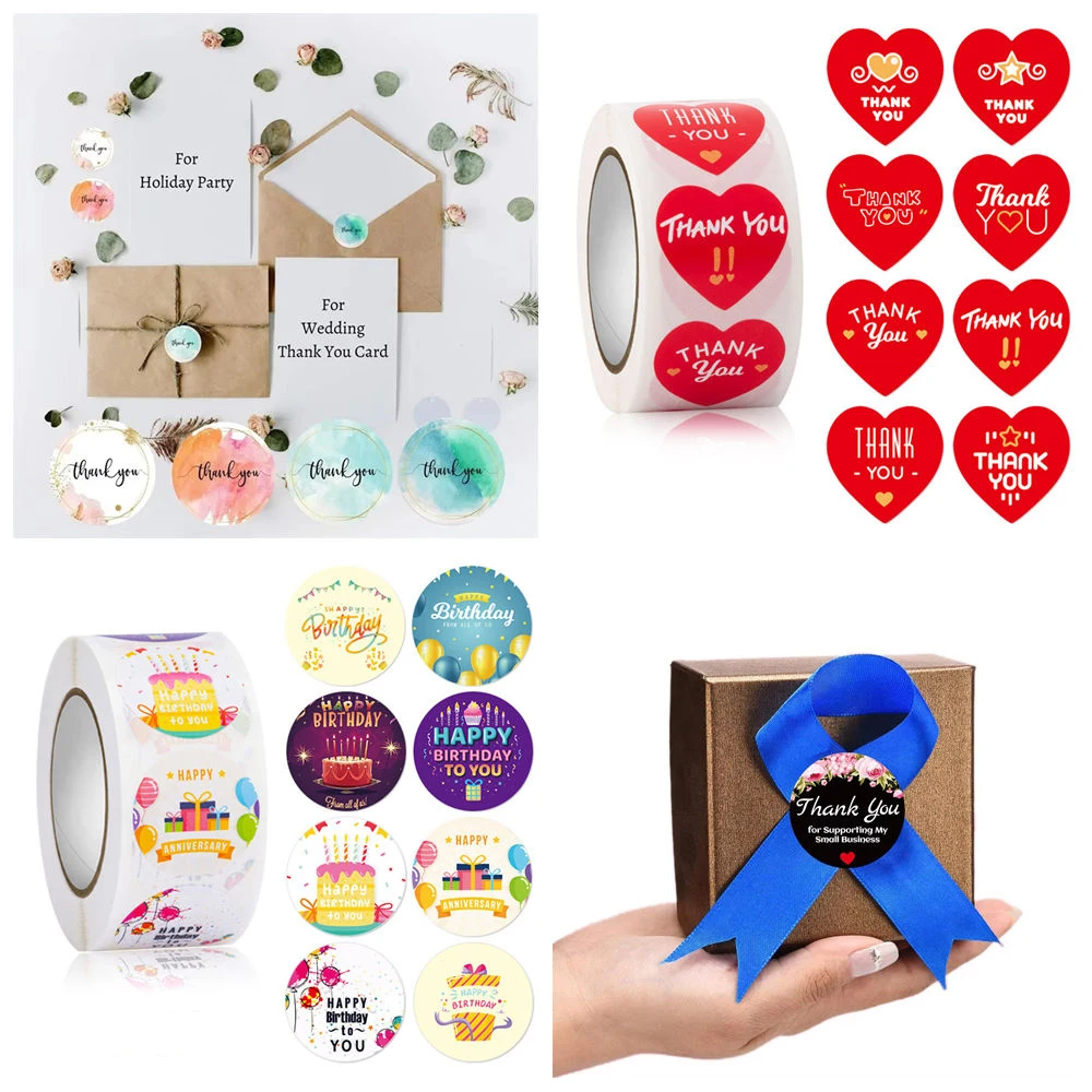 500Pcs/Roll Heart Sticker Thank you Birthday Candy Bag Seal Wedding Party Decorative DIY Cards Valentines  Day Gift Boxes Tags