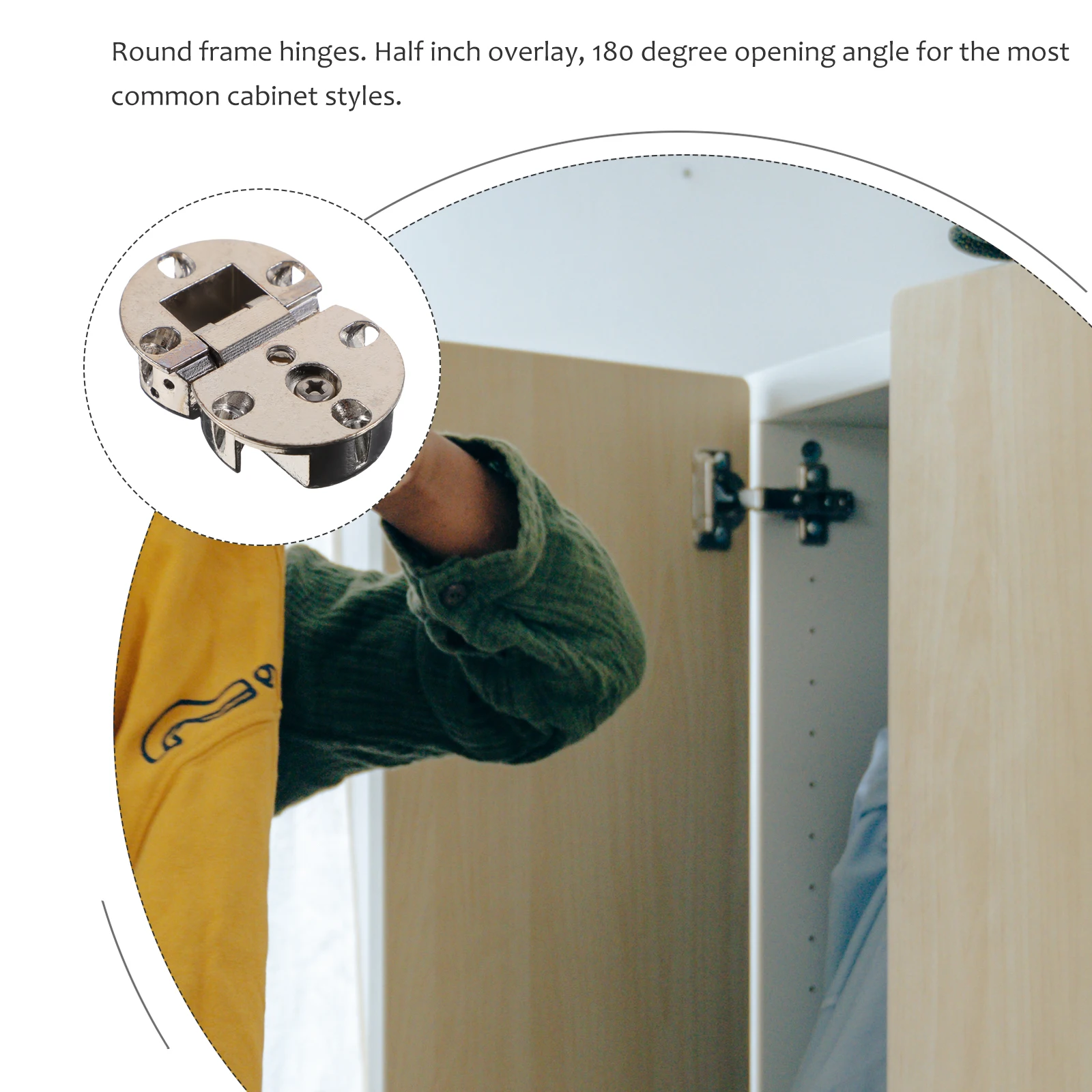 

2Pcs Cabinet Door Hinges Zinc Alloy Round Frame Heavy Duty Soft Close Dampers 180 Degree Folding Self-Supporting Hinge