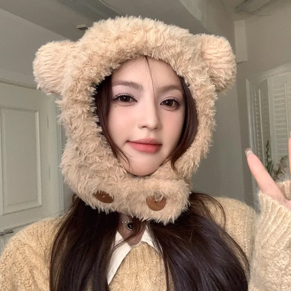 

Fashion Ear Protection Hat Bear Ears Hat Winter Cap Thickened Fluffy Hat Cute Warm Winter Beanie Outdoor