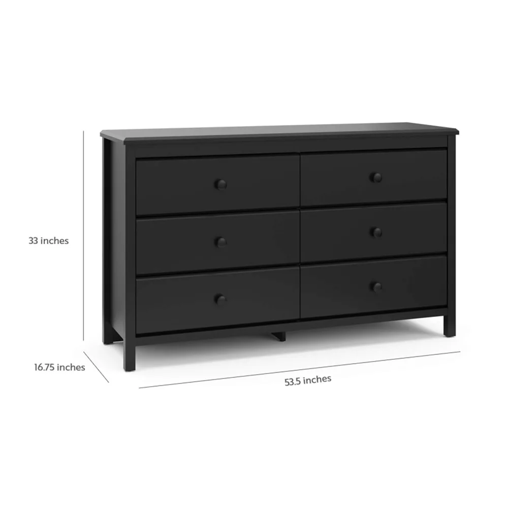 6 Drawer Double Dresser (Black) – GREENGUARD Gold Certified, Dresser For Nursery, 6 Drawer Dresser