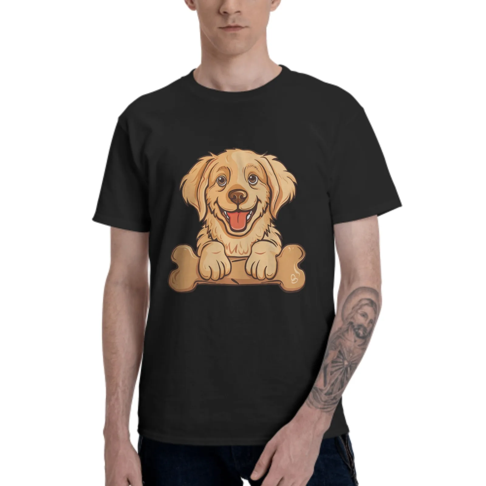 

Golden Dog Bone Men's Basic Short Sleeve T-Shirt Cotton Daily Travel Summer Breathable Casual Round Neck Sports Fashion