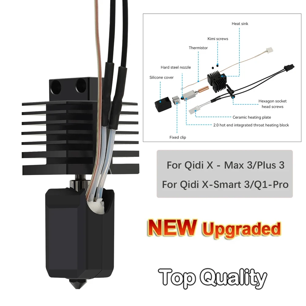 Verbessertes Hotend-Kit für Qidi X Plus 3 / X Max 3 / X Smart 3 / Q1 Pro Hot-End-Keramik-Heizstab-Druckkopf für QIDI 3D-Drucker