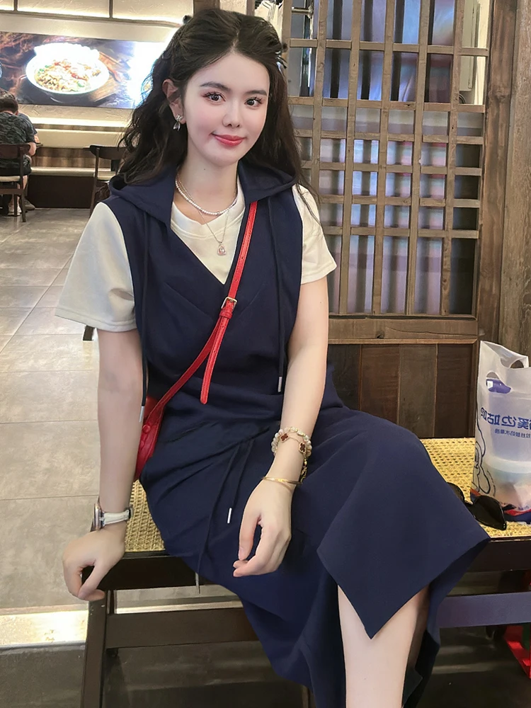 

Korean Sle Faionable Two-Piece Set Women's Summer New ort Sve Hoodie Top f Skirt Set Casual Spor Office Wear