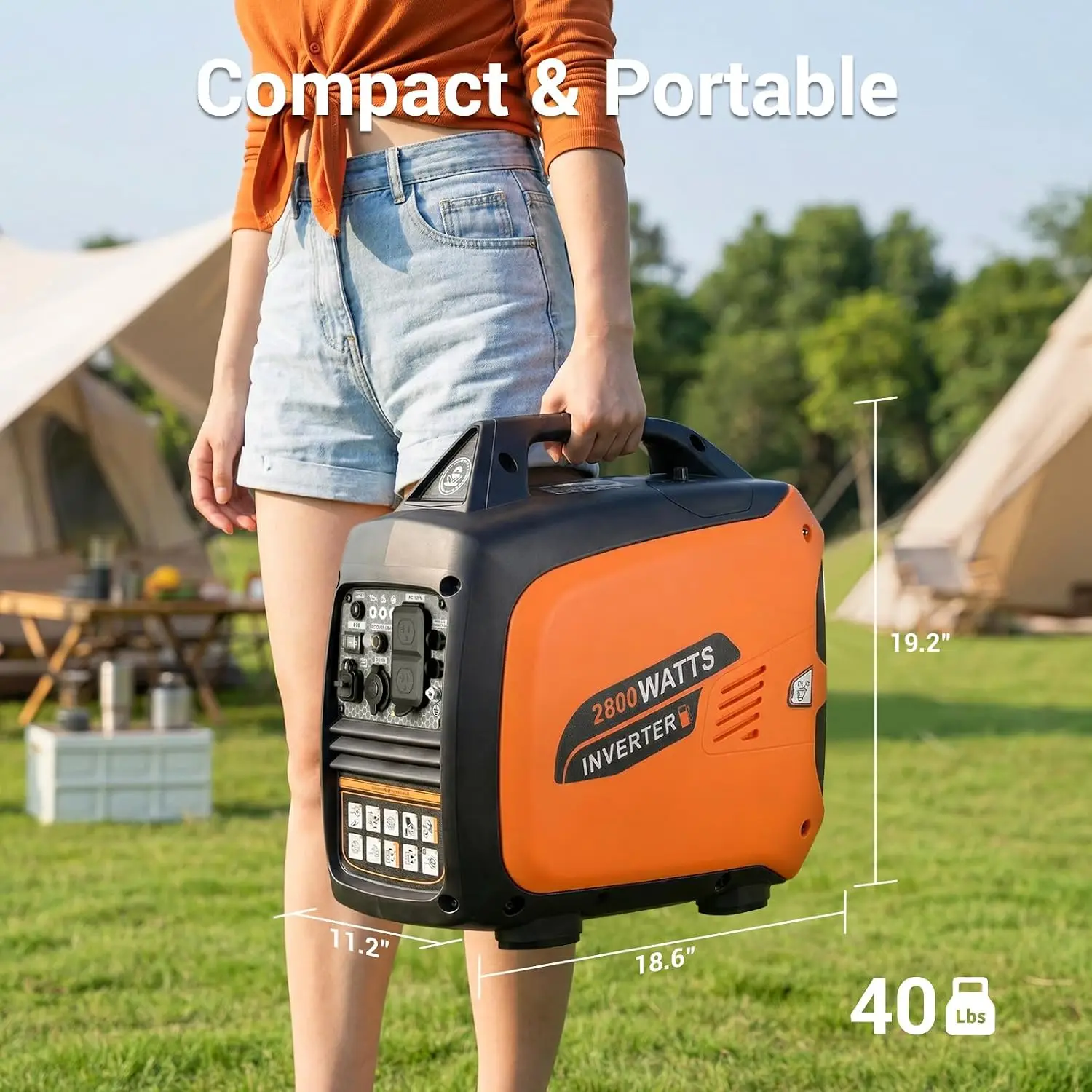 2800W Portable Inverter Generator Home Camping Backup, Fuel Shut Off, 1.1Gal Tank, 39Lbs EPA, Customized