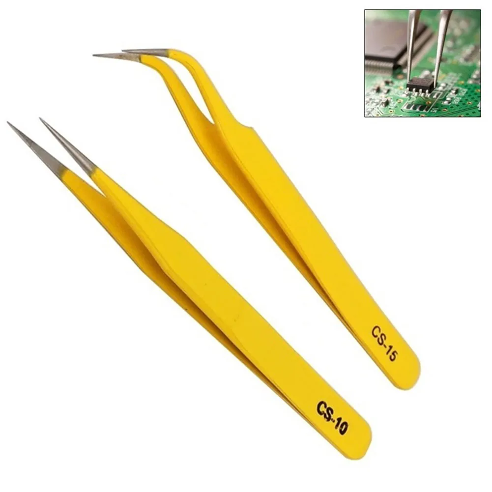 Imagem -02 - Pinças Precision Grupo Ferramentas de Reparo para Eletrônica Solda Craft Cs10 Cs-15 Anti-static Pcs Aço Inoxidável