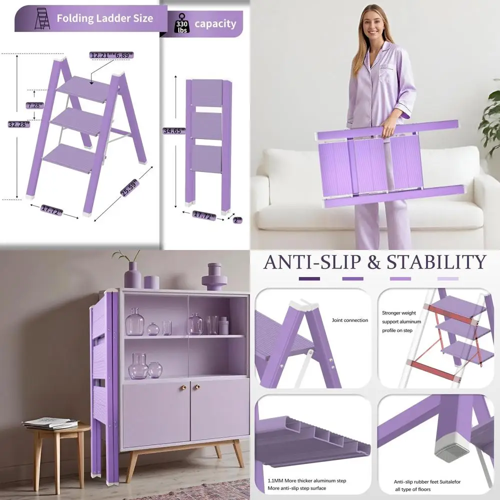 

Purple 330lbs Capacity Aluminum Folding Step Ladder with Anti-Slip for Home Use