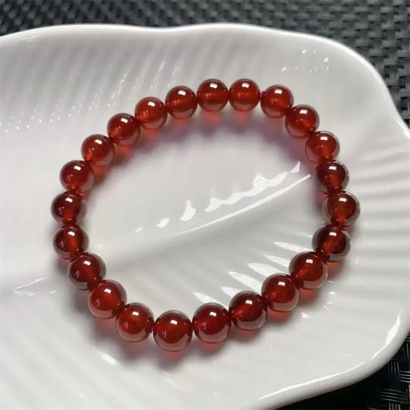 8MM Natural Orange Garnet Bracelet Women Healing Gemstone Crystal Strand Bangles Lovers Jewelry Gifts 1PCS