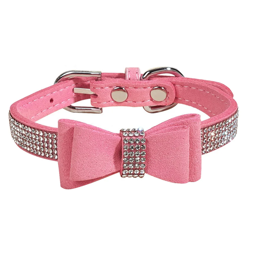 

Rhinestone Adjustable Large Dogs Bowknot Durable Microfiber Material Pet Supplies Necklaces