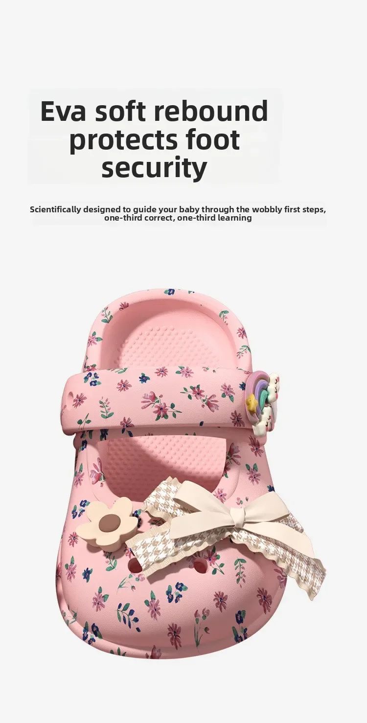 2026 Kinder Mädchen Einfarbige EVA-Clogs Kinder Prinzessinnen-Stil Schleifendekoration Slip-on Sandalen Riemen Rutschfeste Gartenschuhe – Detail 7