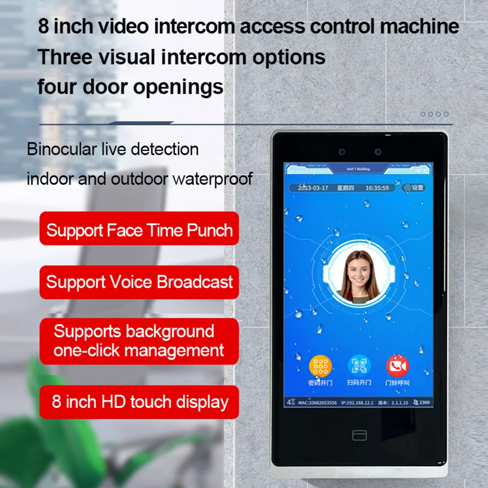 Layar Tampilan Lcd 8 "Layar Sentuh Pengenalan Wajah Vena Telapak Tangan Nirkabel Rk 3399 Linux Panel Kontrol Akses Pintu Tablet Android