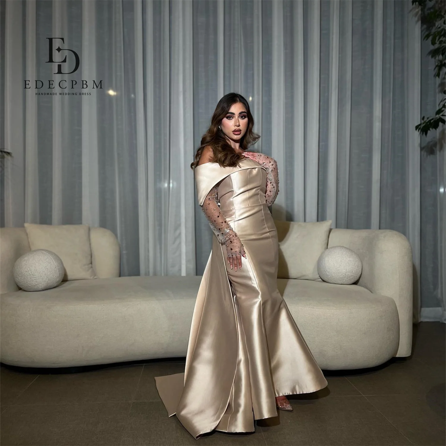 EDECPBM فساتين سهرة فاخرة 2025 فاخرة الماس الديكور الساتان فساتين سهرة جميلة متجر فساتين لحضور الحفلات الموسيقية مخصصة للنساء