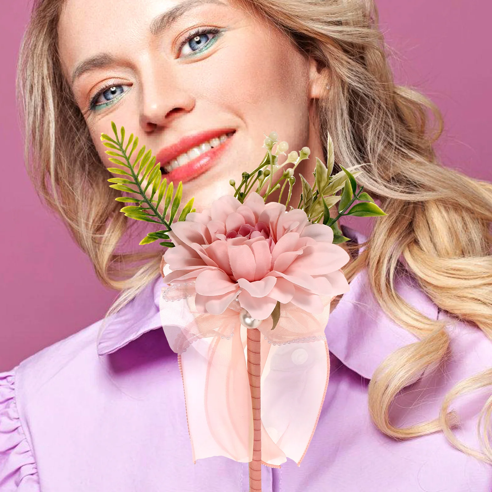 

Pink Long Handle Simulation Flower Bouquet Pen Mothers Day Gift Decorative Ballpoint Writing Instrument